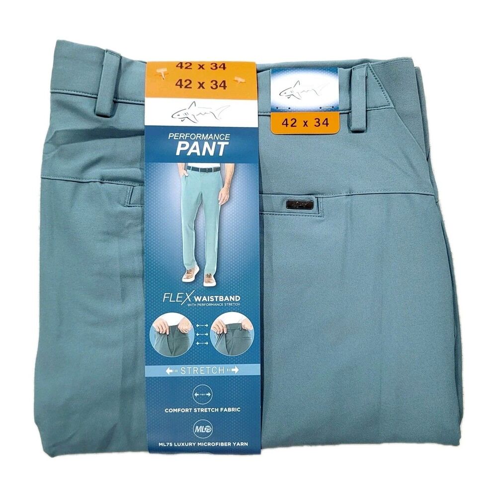 Greg Norman Men's 42x34 Luxe Performance Stretch Pants ML75 Flex Waistband Green
